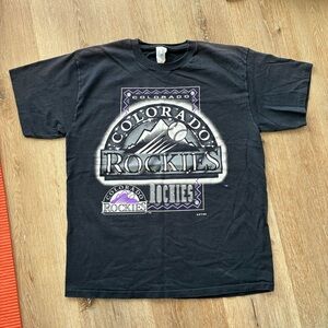 Vintage Colorado Rockies Black T Shirt Mens L 1994 Single Stitch Shoulder Fade